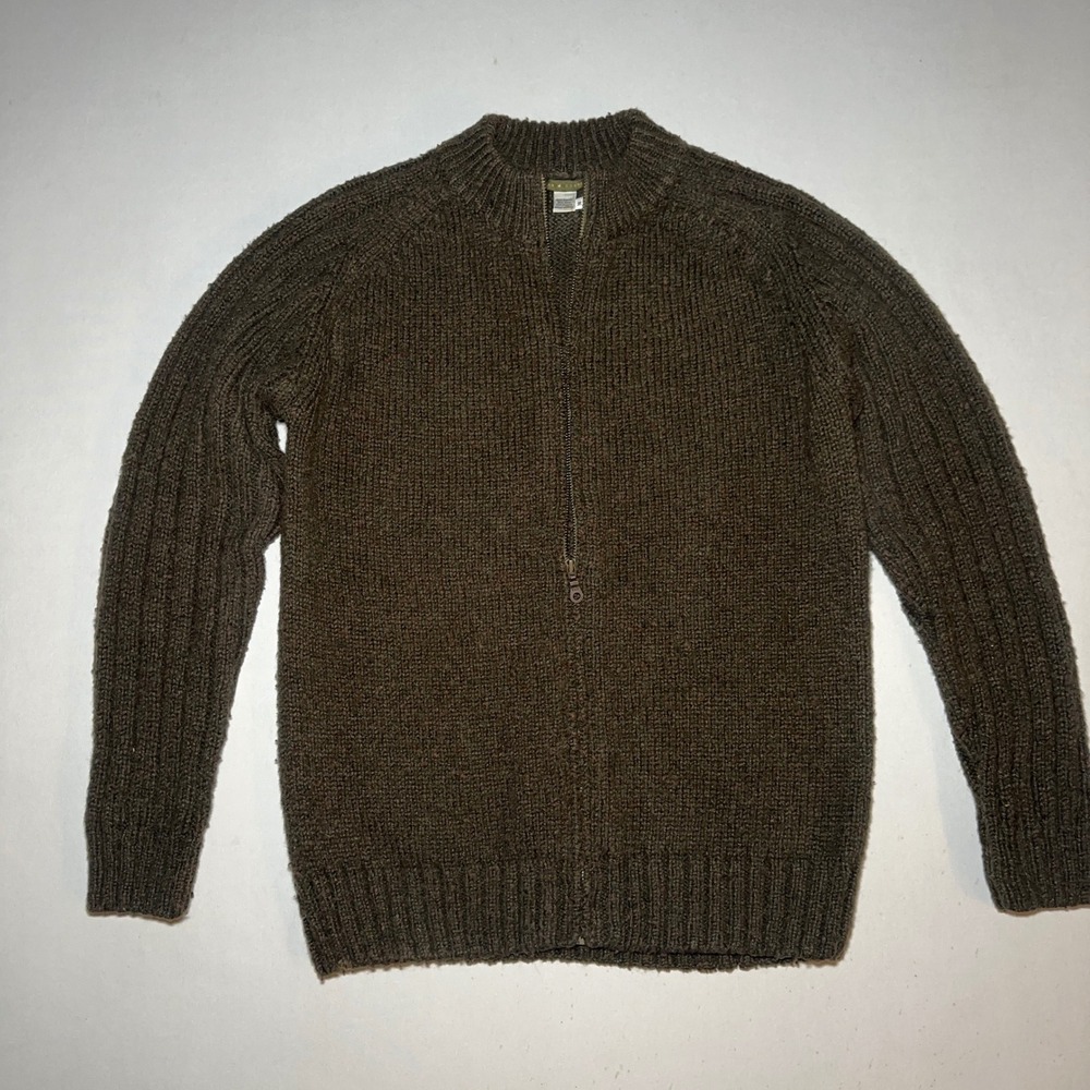 Peruvian Connection Sweater Jacket Mens M Full Zip Green Alpaca Wool Chunky Knit